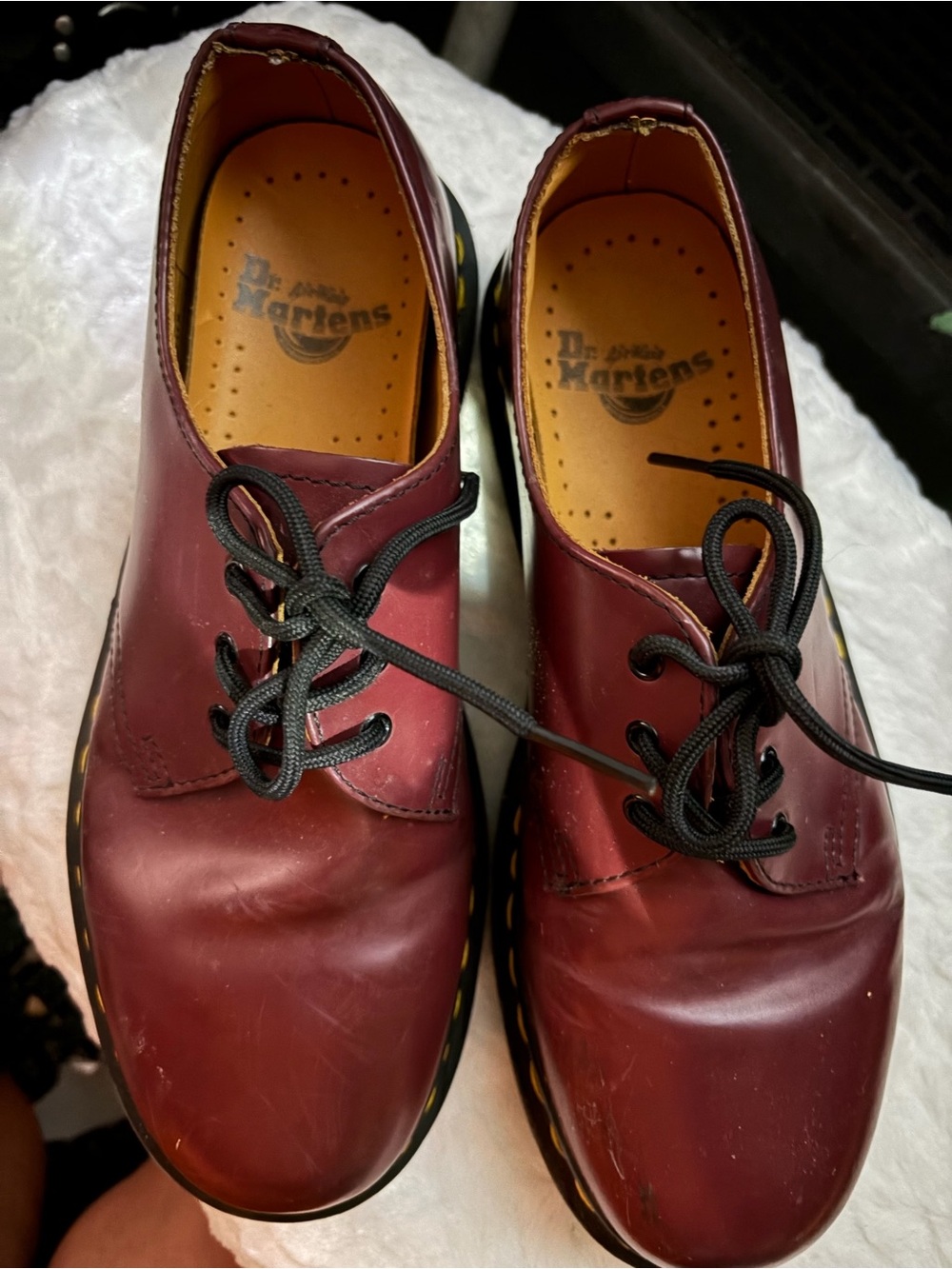 Dr. Martens Men's 3-Eye Derby in Cherry/Burgundy with Black Laces
